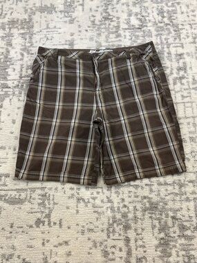 Brown Midtown Plaid Baggy Shorts